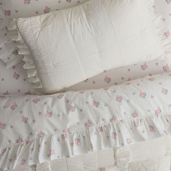Pottery Barn Teen X Love Shack Fancy Antoinette Ruffle Floral Flat Sheet XL Twin - Picture 1 of 9